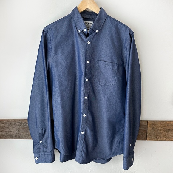 Express Men's Dress Shirt Blue‎ Size M Fitted Sheen Button Down - Picture 5 of 7